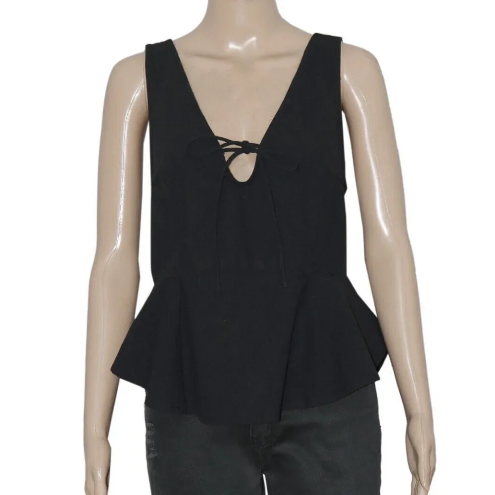 Free People Mika Solid Tank Ruffle Black Top New